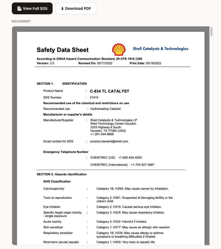 Scanning a QR code to open a Safety Data Sheet